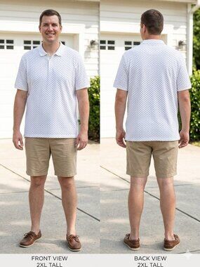 Banana Republic Luxury Touch Geo Print Polo XXL Tall White Blue Cotton 424864-00